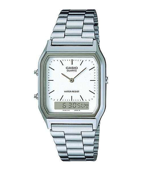 Casio Vintage Mens Silver-tone Stainless Steel Strap Watch - AQ-230A-7DHDF