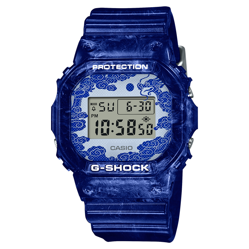 G-SHOCK Mens Blue White Porcelain Series Watch - DW-5600BWP-2DR