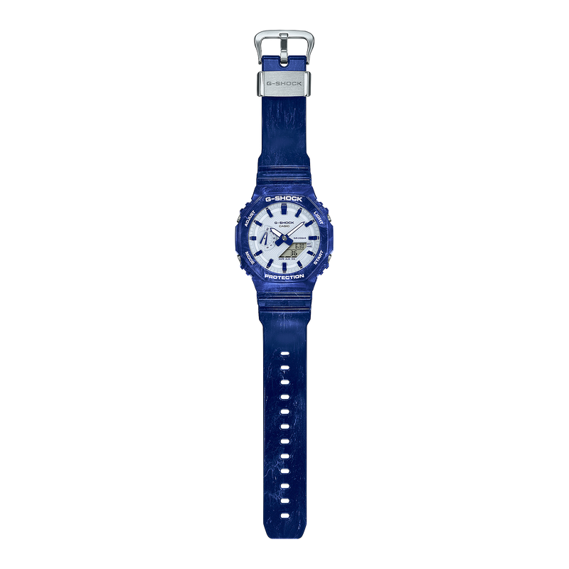 G SHOCK Mens CasiOak Blue White Porcelain Series Watch GA 2100BWP 2ADR