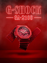 G-SHOCK Analog-Digital 'CasiOak' Red Mens Watch - GA-2100-4ADR