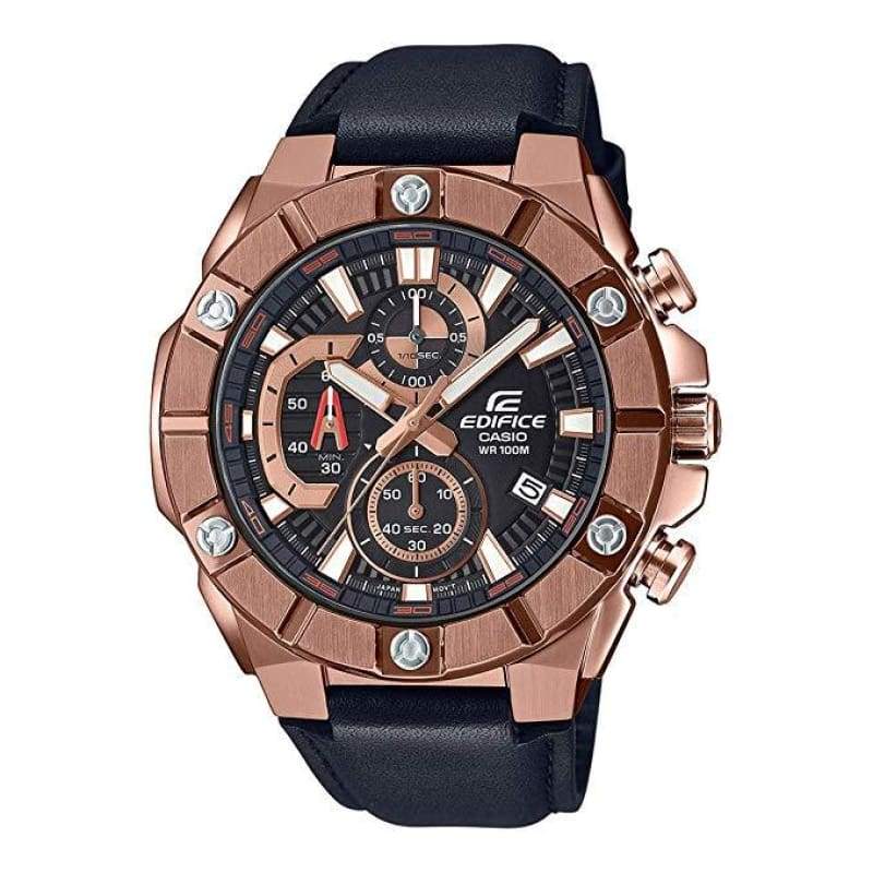 EDIFICE EFR-569BL-1AVUDF Chronograph Leather Rose Gold Black Dial Men's Watch