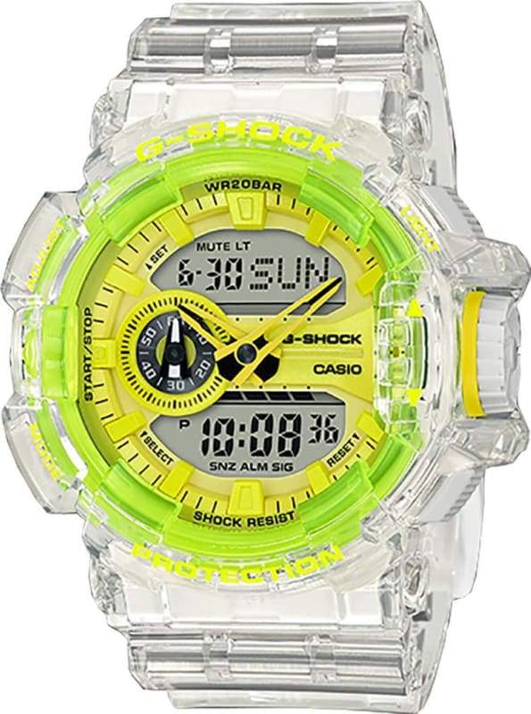 G-SHOCK GA-400SK-1A9DR Skeleton Analog-Digital White & Neon Green Men's Watch