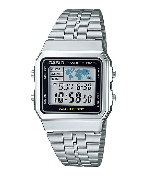 Casio Vintage Unisex Silver-tone Stainless Steel Strap Watch - A500WA-1DF