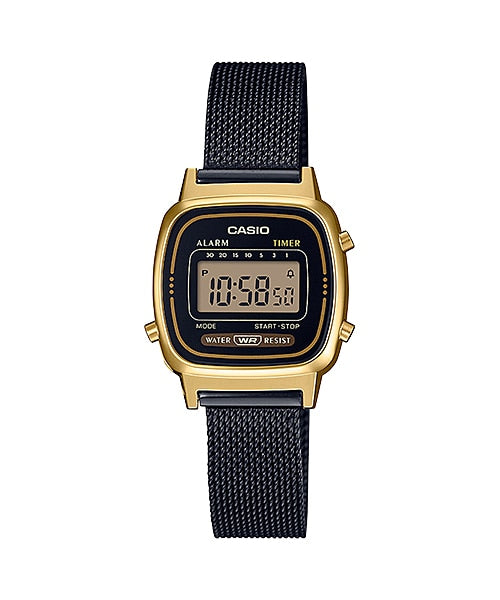 Casio Vintage Ladies Gold/Black Stainless Steel Strap Watch - LA670WEMB-1DF