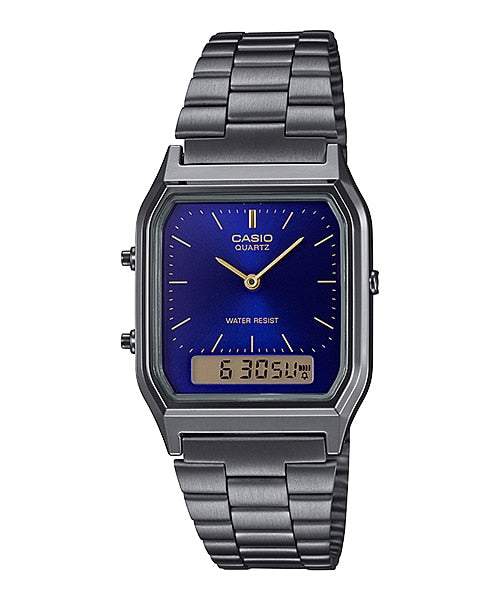Casio Vintage Mens Black Stainless Steel Strap Watch - AQ-230GG-2ADF